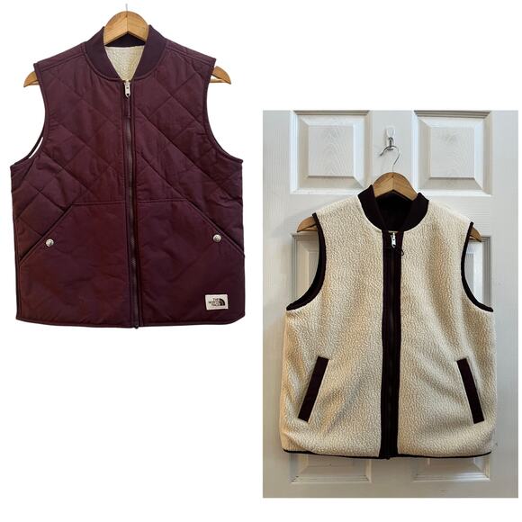 North Face Women’s Cuchillo Reversible Sherpa Lined Vest Medium Root Brown - Picture 2 of 13